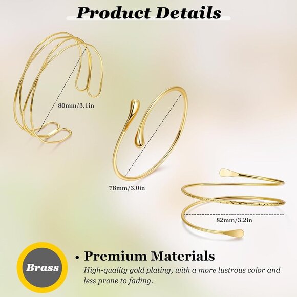 Adjustable Gold-Plated Brass Arm Cuffs Set - Chic Women's Accessories - Picture 3 of 6